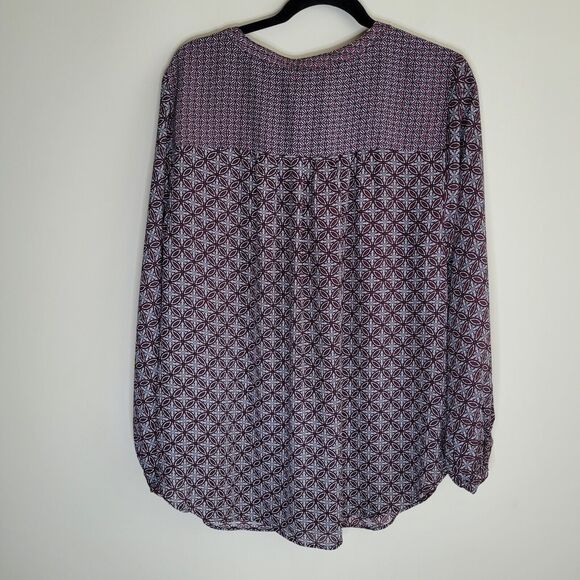 Chelsea & Theodore Womens Blouse Plus Size 1x Red Burgundy Black Geometric Boho - Picture 7 of 9